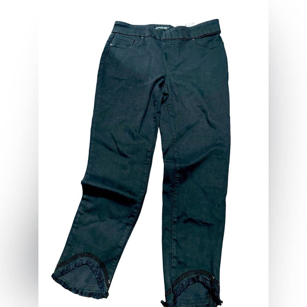 Chico’s black stretch denim jegging with bling on hem